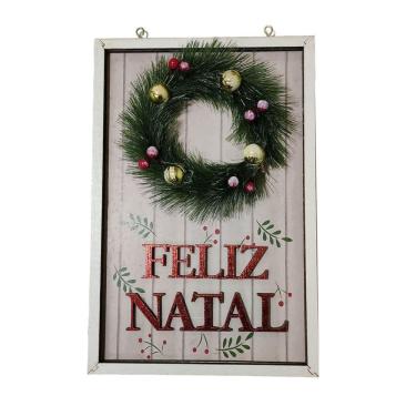 Imagem de Quadro Decorativo Natalino Guirlanda Feliz Natal Com Bolinhas Parede Porta Ornamentaçao...