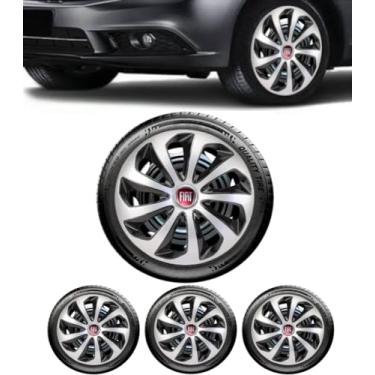 Imagem de Kit 4 Calota Esportiva Velox Preto/Prata Aro 13 Fia Palio 2000 2002 2003 2004 2005 2006 2007 2008 2009 2010 2011 2012 Novo Uno Vivace Way Argo Cronos Palio Siena Mobi Punto Linea Grand Siena Idea