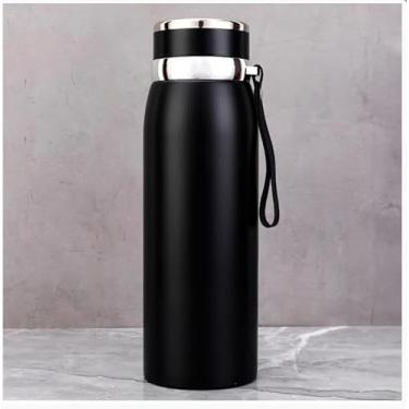 Imagem de Garrafinha Térmica Aço Inox 800ml Água Gelada Quente C/Vedação Academia Trilha (Preto)