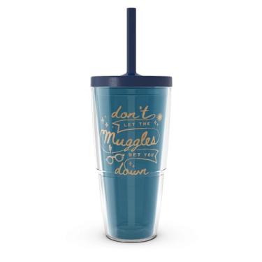 Imagem de Tervis Copo de viagem Harry Potter - Don't Let the Muggles Get You Down Made in USA Copo isolado de parede dupla mantém bebidas frias e quentes, 680 g com tampa de palha, clássico