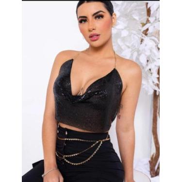 Imagem de Cropped correntinha brilhoso - BModas, Preto, UNICO