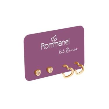 Imagem de Kit Rommanel Banhado 18k Argola e Zircônia Coração 527484