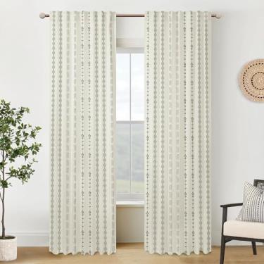 Imagem de Cortinas de casa de fazenda escurecidas para sala de estar, preto e creme Boho 70% cortinas blackout para quarto 213 cm de comprimento