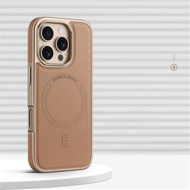 Imagem de Capa de couro com revestimento de luxo para iPhone 16 15 14 13 Pro Max, capa à prova de choque com carregamento sem fio, PWCX Desert Gold, para iPhone 16 Pro