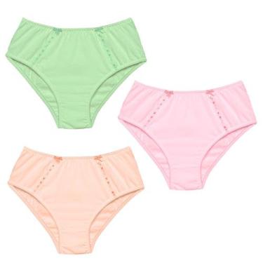 Imagem de 3 Calcinha Cintura Alta Luminate 2112 Renda Rosa Pessego Verde, GG