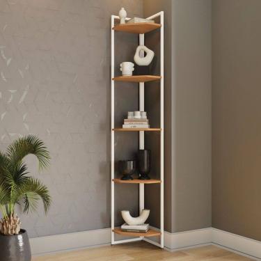 Imagem de Estante para Livros Annecy 5 Prateleiras Canela/Branco Brilho - Kappesberg