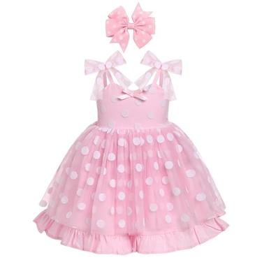 Imagem de Kids Baby Girls Mouse Birthday Ruffle Tulle Tutu Dress with Headband Toddler Mouse 1st 2nd Birthday Outfit Princess Halloween Mouse Costume Cake Smash for Photo Shoot Pink Polka Dots 6-12 Months