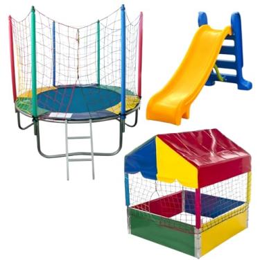Imagem de Trampolim Cama Elástica Pula Pula 1,83m Piscina de Bolinhas 1,00m Escorregador Médio