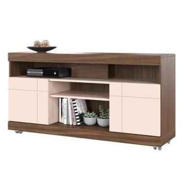 Imagem de Rack Bancada Yara 1,36 2 Portas para TV Nogueira Real/Off White - Coli