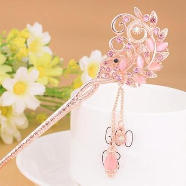 Imagem de Palitos de cabelo de flor tradicional chinesa, 1 peça de pauzinhos de cabelo retrô com strass com borla grampo de cabelo clássico chinês Hanfu flor borboleta hashis longos grampos de cabelo para