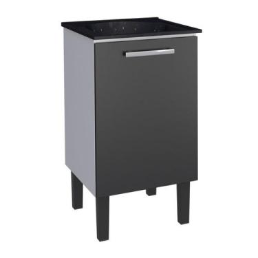 Imagem de Gabinete de Lavanderia Montado em Aço Preto 50x50cm c/ Tanque Sintétic