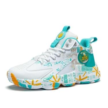 Imagem de Bolognifi Tênis de basquete masculino de cano alto, calçados esportivos antiderrapantes para corrida, botas de basquete para treinamento ao ar livre presente(Green1,44 BR)