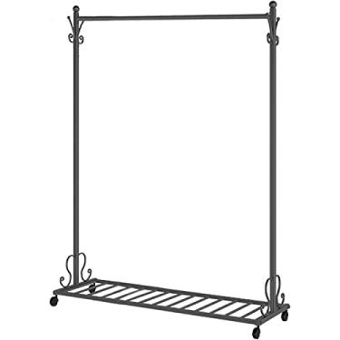 Imagem de Barra para roupa cabide para roupa cabide com rodas, barra para roupa com sapateira, aplica-se ao quarto, sala de estar, barra de roupa fácil de montar para a decoração do quarto, preto D