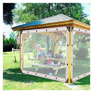 Imagem de BDSHL Cortina transparente de pátio 2021 para pérgola, varanda, gazebo, para-brisa ao ar livre à prova de vento à prova d'água, com ilhós (cor: transparente, tamanho: 26,24 x 26,24 pés/8 x 8 m)