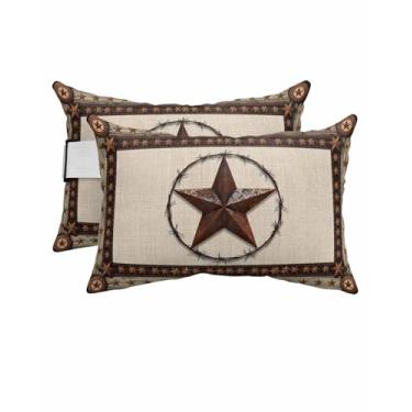 Imagem de Almofada de cabeça reclinável fazenda vintage marrom estrela ocidental almofada externa com enchimento, almofadas reclináveis à prova d'água, espreguiçadeira, almofada lombar para praia, fazenda grão