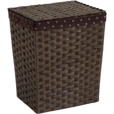 Imagem de Cesto de roupa suja com tampa cesta de roupa suja de vime sintético à mão com saco de forro removível PP cesta de armazenamento de brinquedos para sala de estar