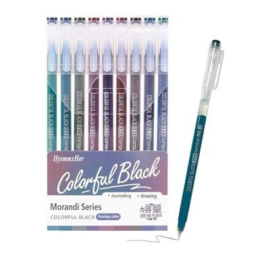 Imagem de HysmmxHer Conjunto de 9 canetas de gel coloridas, ponta fina de 0,5 mm para papel preto e papel branco, canetas para diário, livros de colorir para adultos, Bíblia, desenho, anotações, materiais de