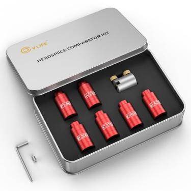 Imagem de CVLIFE Kit comparador de headspace com 6 buchas, kit comparador de medidor de espaço de cabeça adequado para a maioria dos estojos de gargalos, kit comparador de espaço de cabeça com caixa de lata