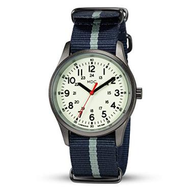 Imagem de Relógio masculino militar MDC que brilha no escuro para esportes ao ar livre, relógio de pulso à prova d'água com pulseira NATO 12/24 horas, Black/Blue