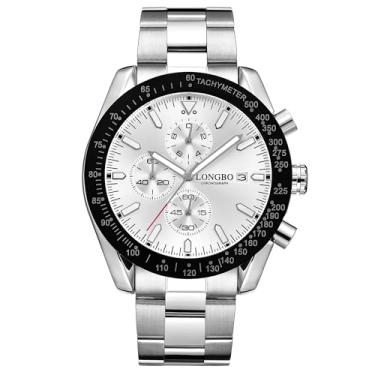 Imagem de Menton Ezil Relógio de pulso masculino LONGBO Series de vidro mineral pulseira de aço inoxidável 50 m, à prova d'água, clássico, analógico, quartzo, relógio de pulso, Prateado, preto