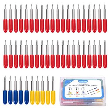 Imagem de STREWEEK 50 peças de lâminas de ponta fina, lâminas de corte para Cricut Maker Explore Air 2/Air 3, incluindo 5 peças de lâminas de substituição rasas de 30°, 40 lâminas padrão de 45° e 5 peças de