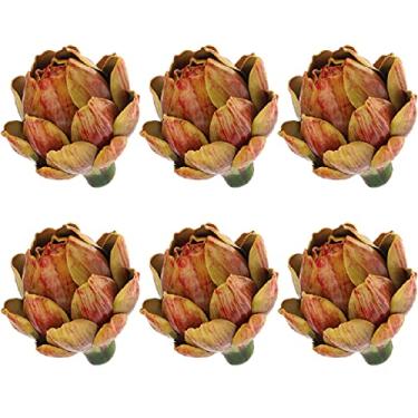 Imagem de Meiwlong 6 peças de decoração artificial de vegetais de alcachofra realista pequena fruta amarela falsa centro de mesa para cozinha, Natal, casa artesanato