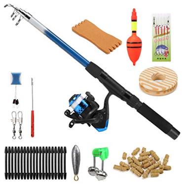Imagem de Vara de pesca e carretel Conjunto completo de vara de pesca telescópica de 1,8 m e carretel giratório com iscas giratórias Acessórios de pesca para plataformas de cabelo de sino flutuante