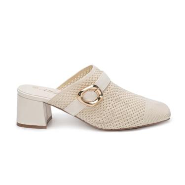 Imagem de AIUZO Sandálias femininas de salto alto, confortáveis, de malha, quadradas, fechadas, sem cadarço, salto grosso, sapatos femininos, Branco, 38