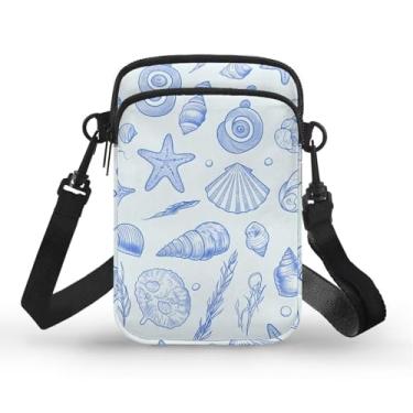 Imagem de Jolamirel Bolsas transversais pequenas para mulheres, libélula floral suporte para celular bolsa de cinto bolsa esportiva transversal, Sketch Seashell
