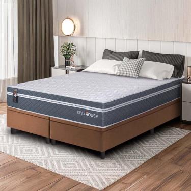 Imagem de Conjunto Box Baú Marrom Cairo Cinza Molas Ensacadas Queen 158x198x71 - King House