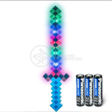 Imagem de Kit Brinquedo Espada Pixel Minecraft 58cm C/Som Luz+3 Pilhas
