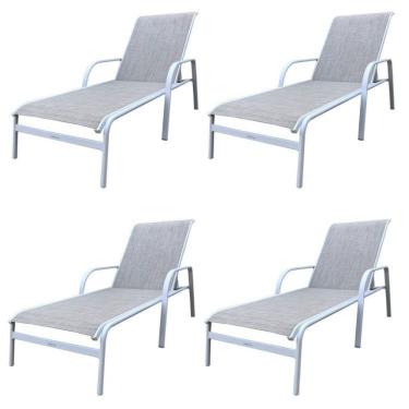 Imagem de Conjunto 4 Espreguiçadeiras Reclináveis Em Alumínio E Tela Sling Cannes Portinaty Branco/Bege