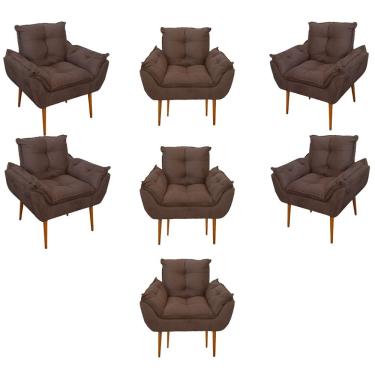 Imagem de Kit 07 Poltronas Decorativas Opala Retro Consultório Cor:marrom