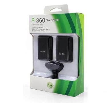 Imagem de Kit 2 Baterias Para Controle Xbox 360 Com Cabo Carregador Usb Preto