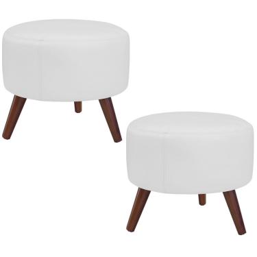 Imagem de Kit 02 Puffs Decorativos Redondo Couro Branco Fosco