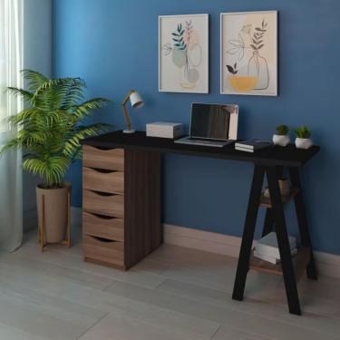 Imagem de Escrivaninha Artany Spirit Ii Com 5 Gavetas Preto Com Ipê