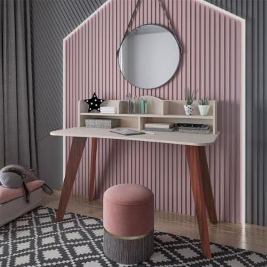 Imagem de Escrivaninha Artely Sofia Com Nichos 120cm De Largura Off White-cedro Brilho Fosco