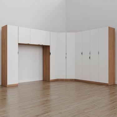 Imagem de Guarda Roupa Modulado Casal De Canto 11 Portas 5 Peças Hera Cabecasa Louro-branco Geada-preto