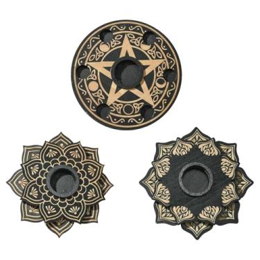 Imagem de Ipotkitt 3 peças, 3 estilos, suporte de esfera de cristal de madeira, suporte redondo de esfera de cristal em forma de estrela de lótus para decoração de casa com tema de tarô faça você mesmo