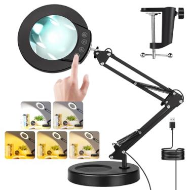 Imagem de Cadrim Lupa Com Luz E Suporte, 10X Braçadeira Para Lâmpada De Mesa 2 Em 1, 5 Modos Cor, Luzes Led Contínuas, Artesanato, Pintura, Leitura, Reparo, Trabalho Perto, Ponto Cruz