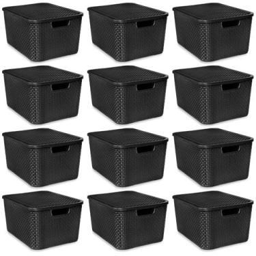 Imagem de Kit 12 Caixas Organizadora Rattan 7 Litros C Tampa Preta - Arqplast