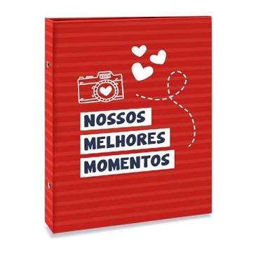 Imagem de Álbum de fotos Ical, encadernação tradicional, para 80 fotos 15x21cm - envelope plástico branco - linha Temas - modelo vermelho - nossos melhores momentos - 639