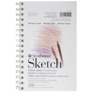 Imagem de Strathmore Caderno de esboços da série 200, bloco encadernado, 14 x 21,5 cm, 100 folhas, branco (74 g) - papel artístico para adultos e estudantes - grafite, carvão, lápis, lápis de cor