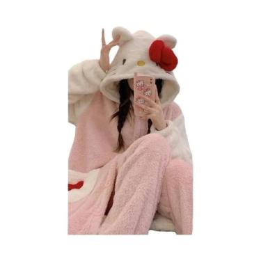 Imagem de Hello Kitty Camisola Grossa De Lã Coral, Pijama Fofo, Roupas Quentes P