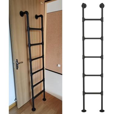 Imagem de Escada De Sótão Montada Na Parede - Preto Escada De Beliche Interior - Escada De Ferro De Metal Para Dormitório, Biblioteca, Armazém, Convés, Rv, Barco, Carga De 330lbs (290cm/1, 128cm/50in