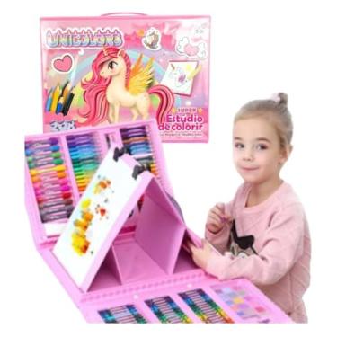 Imagem de Unicolors Kit de Arte e Pintura Infantil com 208 Peças, Estojo Mágico Multicolor com Tema Unicórnio, 40cm x 30cm, Rosa