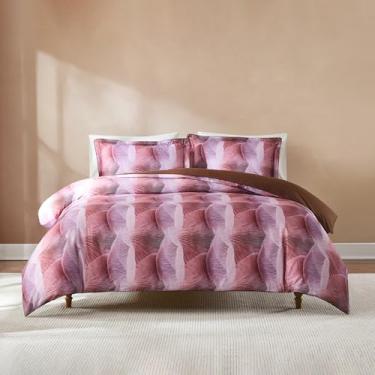 Imagem de Lush Decor Conjunto de 3 peças de capa de edredom com esporos dourados Queen Rose - capa de edredom de algodão queen - conjunto de cama roxo - edredom rosa - roupa de cama de luxo - design eclético
