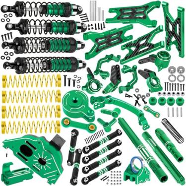 Imagem de BRCatWPark RC Upgrades Part for 1/10 Granite/Senton 3S & Mega550,Shock,A-Arm,Caster Block,Steering Blocks,Stub Axle Carriers,Links,Gearbox,Center Driveshaft Axles,Support,25T Spline,Steering,Green
