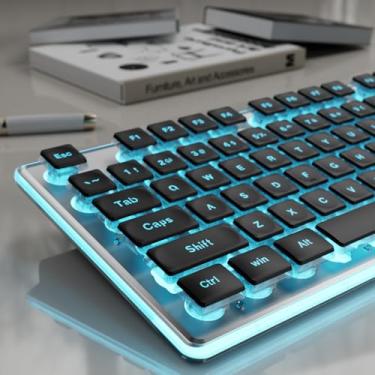 Imagem de SEUNKWANG Teclados de computador retroiluminados EWEADN GX710S, teclado USB com fio com retroiluminação azul, painel de metal, plug and play, teclas de pudim, teclado de computador de tamanho completo