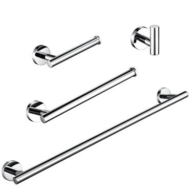 Imagem de Conjunto de acessórios para banheiro de 4 peças – Toalheiro preto e dourado com ganchos de prateleira – Aço inoxidável para banheiro e quarto, cromado